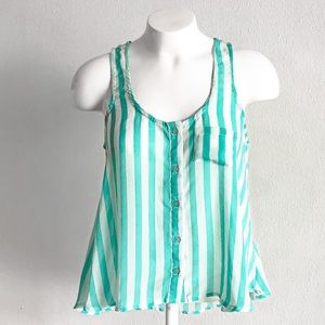 Papaya Striped Sheer Tank Top